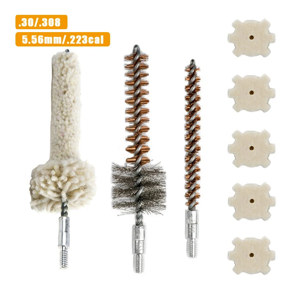 8Pcs Tactical Gun Cleaning Kit – Bronze, Stainless Steel, Cotton Brushes for .30/.308/.223cal