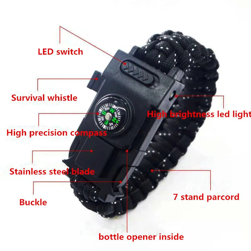 LED Light Multi-Function Survival Bracelet, Emergency Outdoor Tool, Survival Bracelet Paracorde 4mm