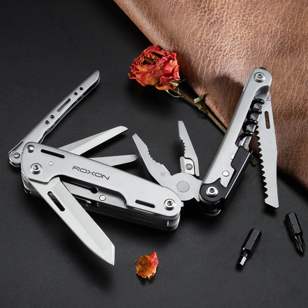 ROXON S801S 16-in-1 Multi-Tool with Pliers, Pocket Knife, and Screwdriver Set for Camping and Survival