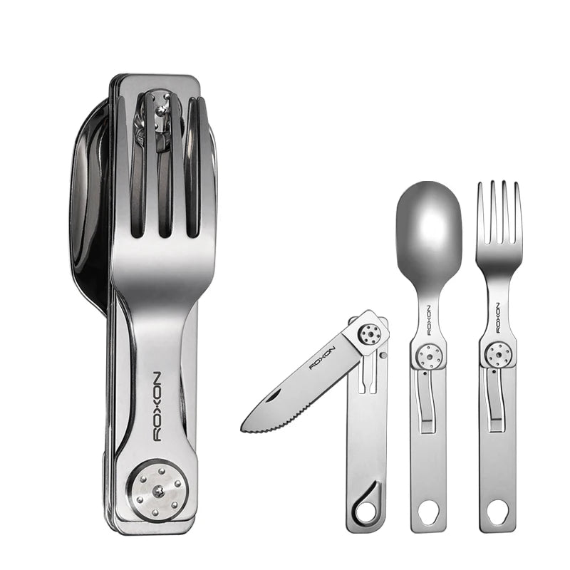 ROXON 3-in-1 Camping Cutlery Set – Detachable Knife, Fork, and Spoon