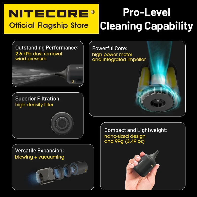 NITECORE BB nano USB-C Electric Camera Blower 40km/h Mini Dust Cleaner 99g