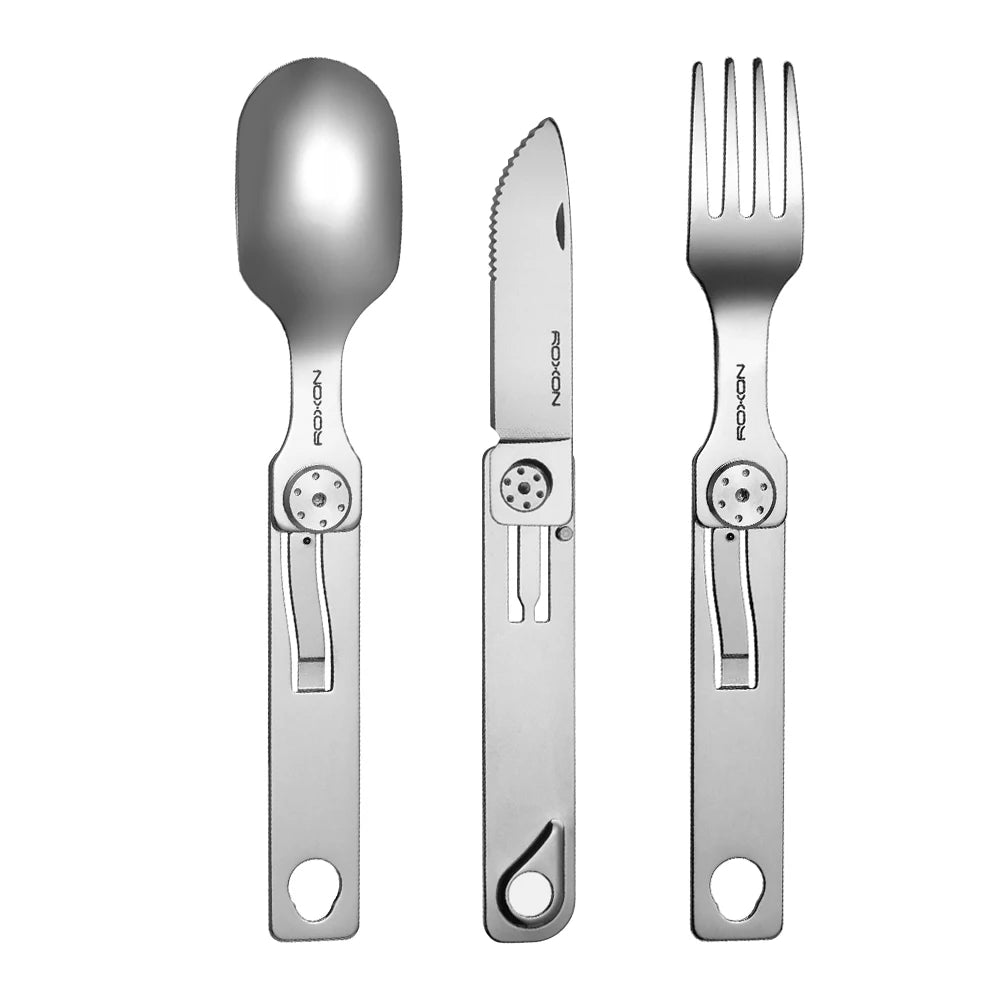 ROXON 3-in-1 Camping Cutlery Set – Detachable Knife, Fork, and Spoon