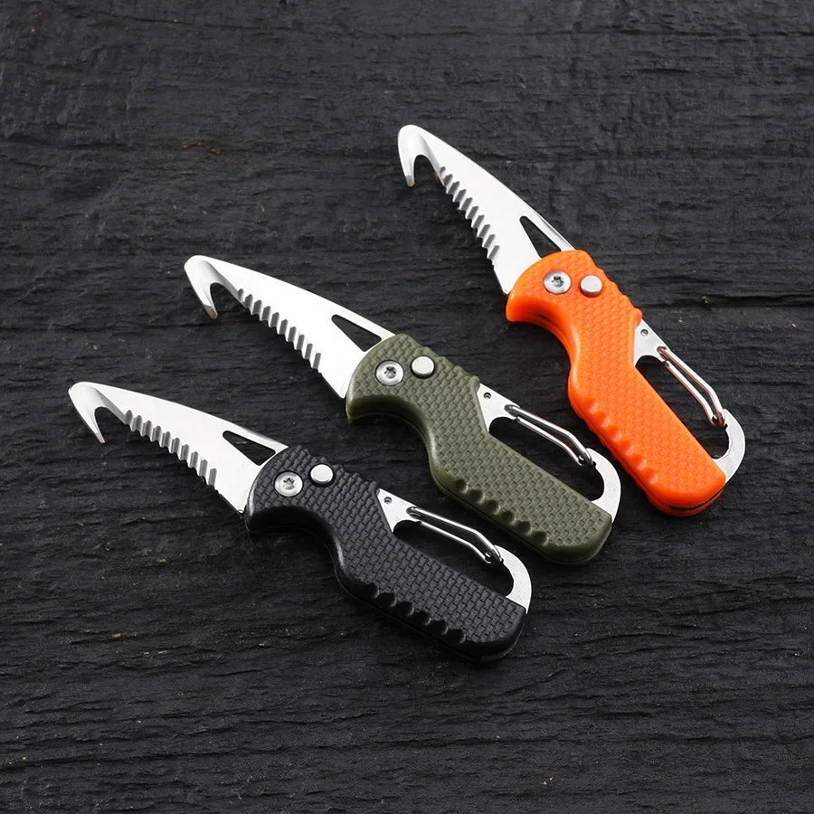 DUTRIEUX Portable Folding Knife Keychain with Serrated Hook for Camping