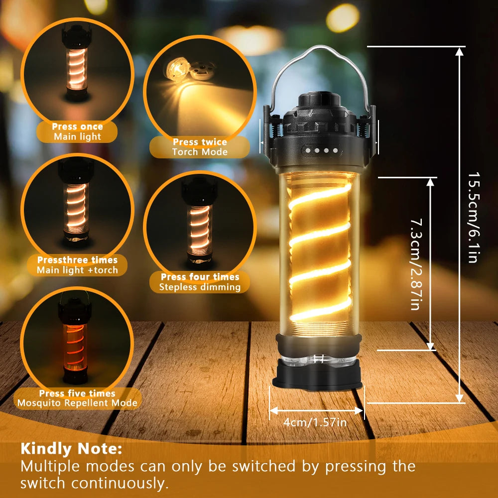 RUNHUI Outdoor LED Camping Light with Tripod – USB Rechargeable Lantern with 5 Modes