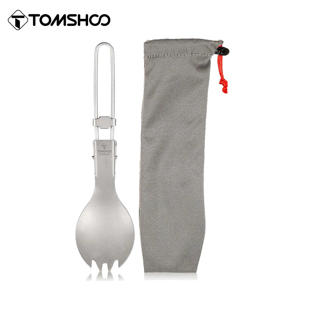 TOMSHOO Titanium Folding Spork – Ultralight 2-in-1 Camping Utensil for Outdoor & Travel