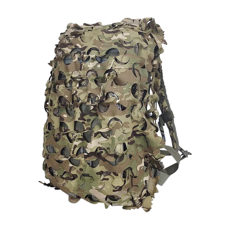 3D Camo Net Backpack Cover – Laser Cut Camouflage for Hunting & Paintball (60L/80L)