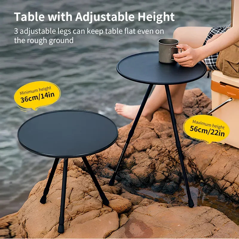 WEST TUNE Camping Round Table with Light Stand Ultralight Folding Table
