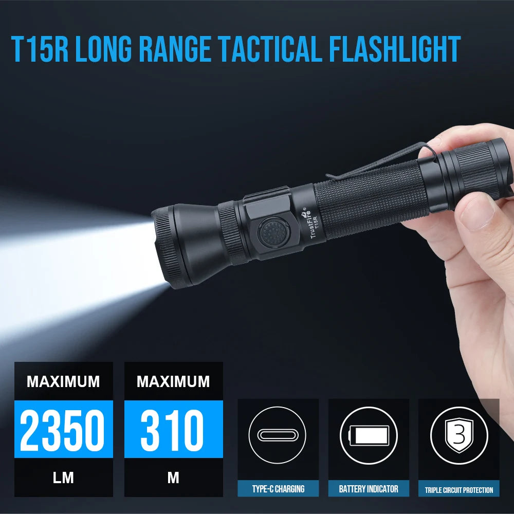 TRUSTFIRE T15R Tactical Flashlight – 2350 Lumens USB-C Rechargeable Torch
