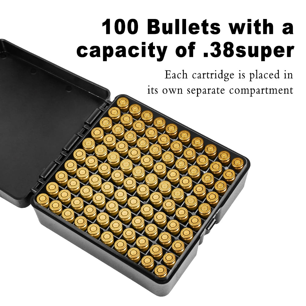 AIRSSON Ammunition Case – 50/100 Round Ammo Storage Box for .38super, 9mm, .223, 7.62x39