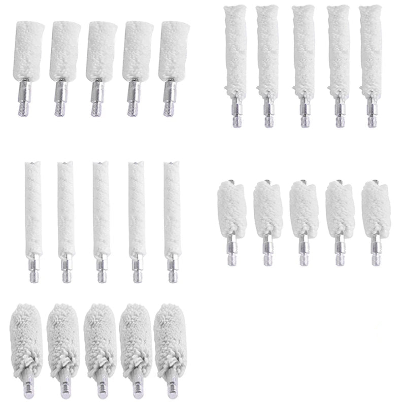 5Pcs Gun Cleaning Brush Head Kit – 9mm, .30/.300/.308cal, .22cal, .45cal, 12GA Cotton Mop Brushes