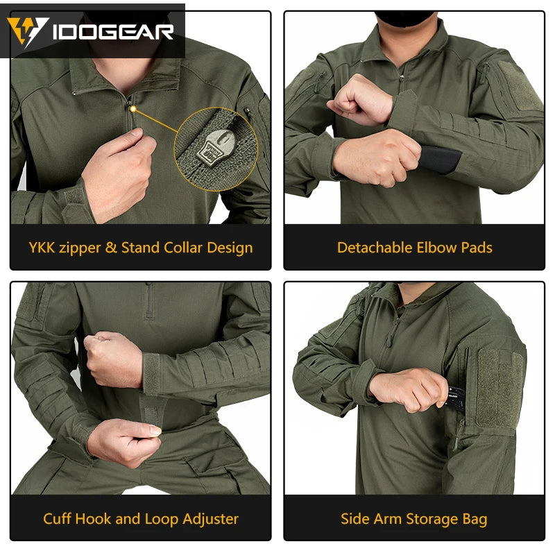IDOGEAR UFS Tactical Shirt – Breathable Combat BDU with Elbow Pads