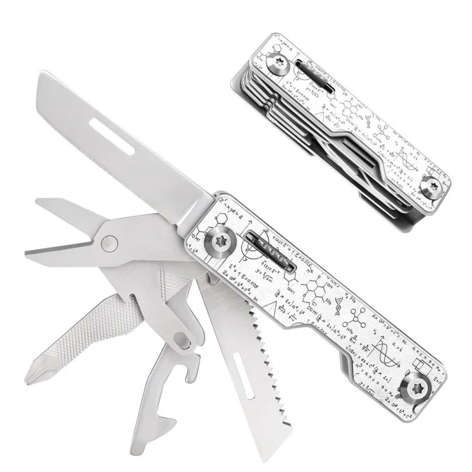 FLISSA 9-in-1 Stainless Steel Folding Multitool Knife Compact Pocket Tool for Camping