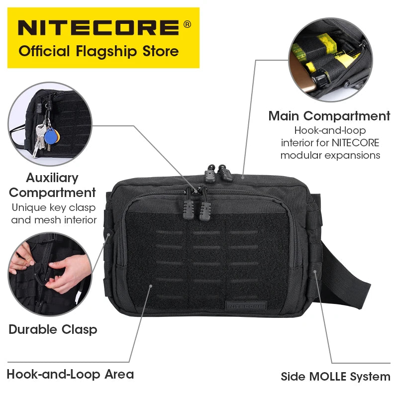 NITECORE NUP30 Tactical Sling Bag 600D Nylon Molle Crossbody Pack for Outdoors