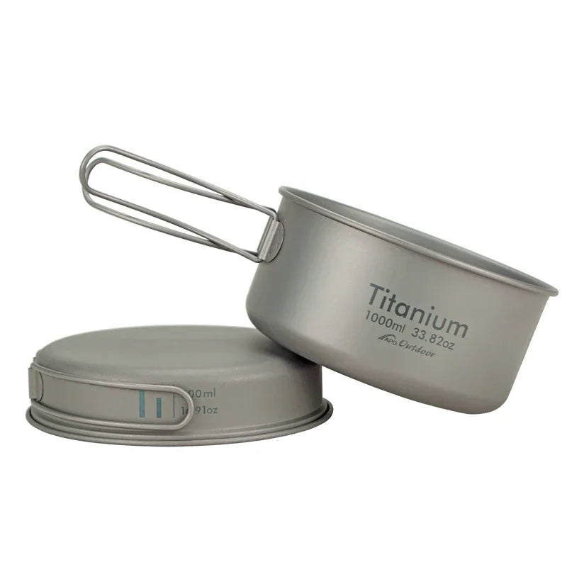 APG Ultralight Titanium Camping Cookware Set – Lightweight Folding Handle Pan & Bowl