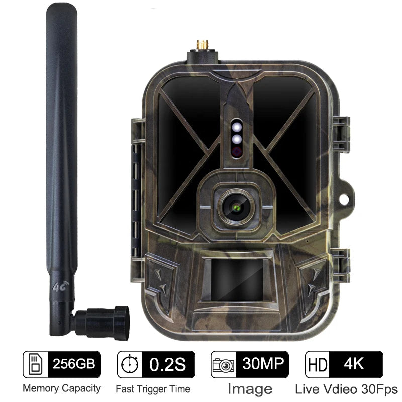 4G 4K 36MP Wildlife Trail Camera with Live APP Control & No-Glow IR LEDs