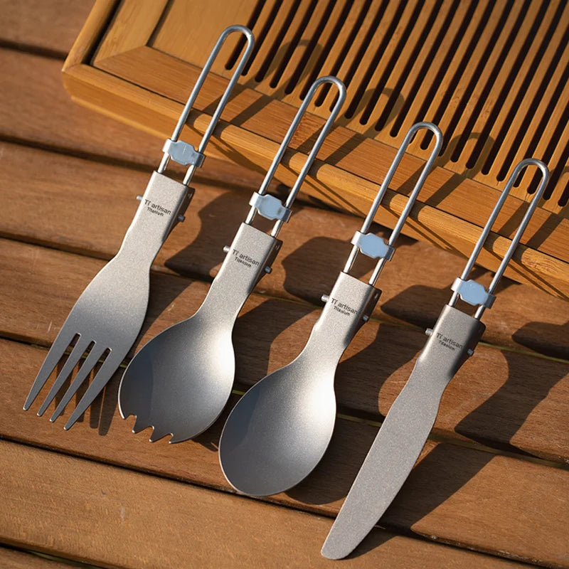TIARTISAN Titanium Foldable Cutlery Set for Camping and Hiking