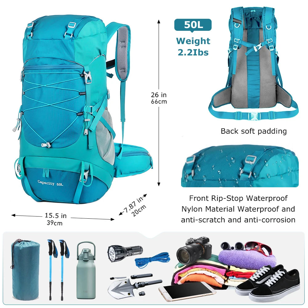 WESTTUNE 50L Hiking Backpack with Rain Cover – Durable Outdoor Rucksack for Trekking & Camping