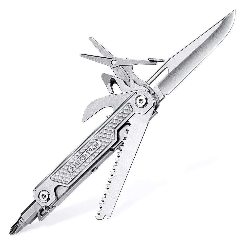 SWISS TECH 11-in-1 Stainless Steel Folding Multi Knife Compact Outdoor Pocket Tool