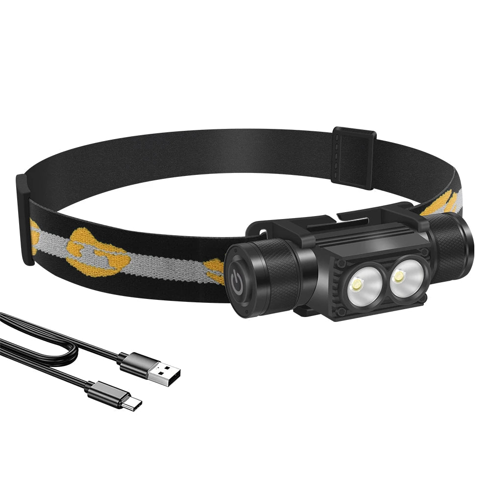 BORUIT D25 Dual LED Headlamp - 1200 Lumen Type-C Rechargeable Head Torch for Camping