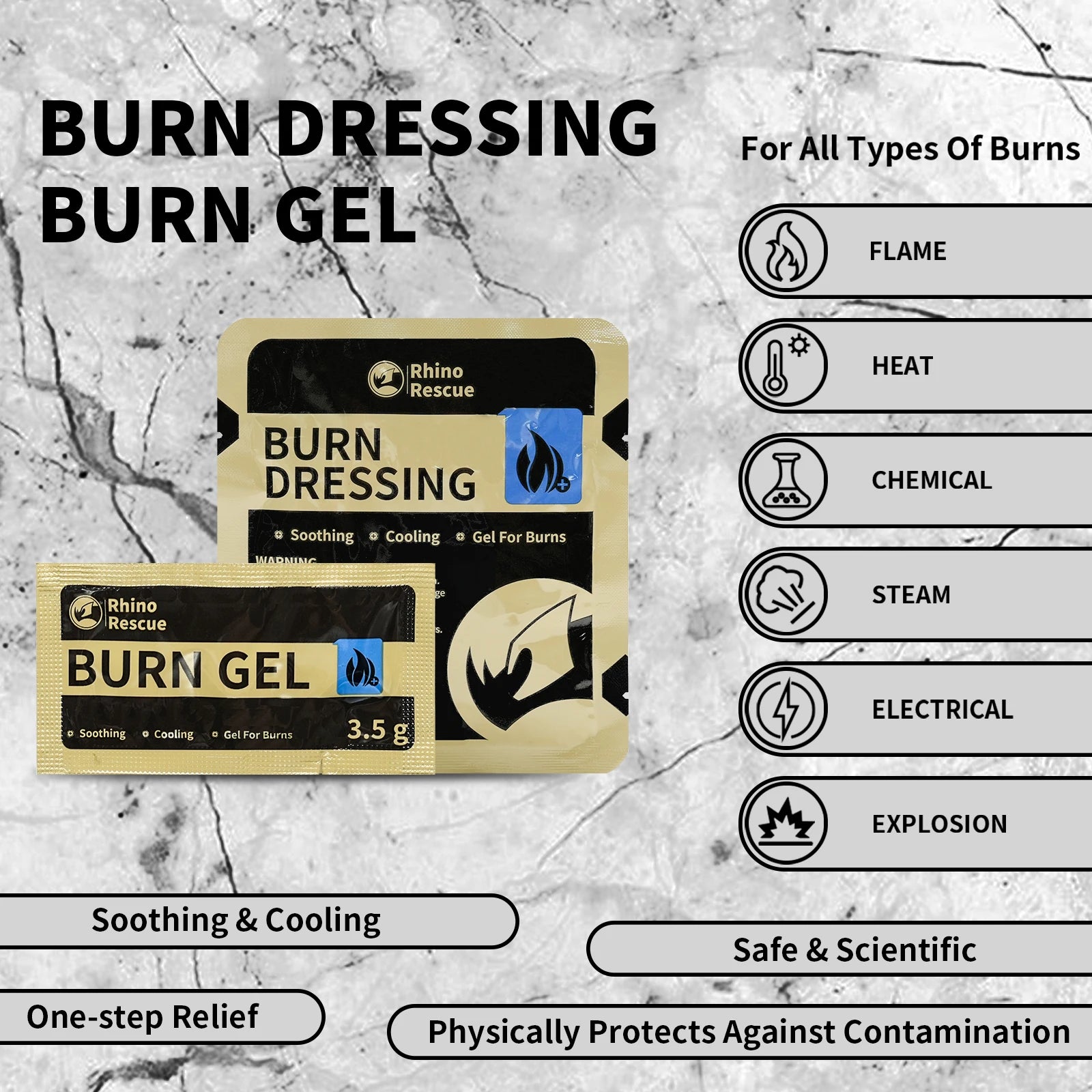 RHINO RESCUE Transparent Hydrogel Wound Dressing – Burn Gel for Emergency Burn Care