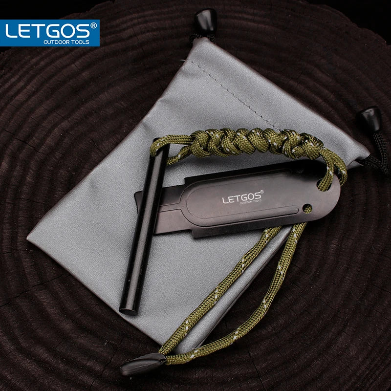 LETGOS Magnesium Ferro Rod Fire Starter with Umbrella Rope for Camping and Survival