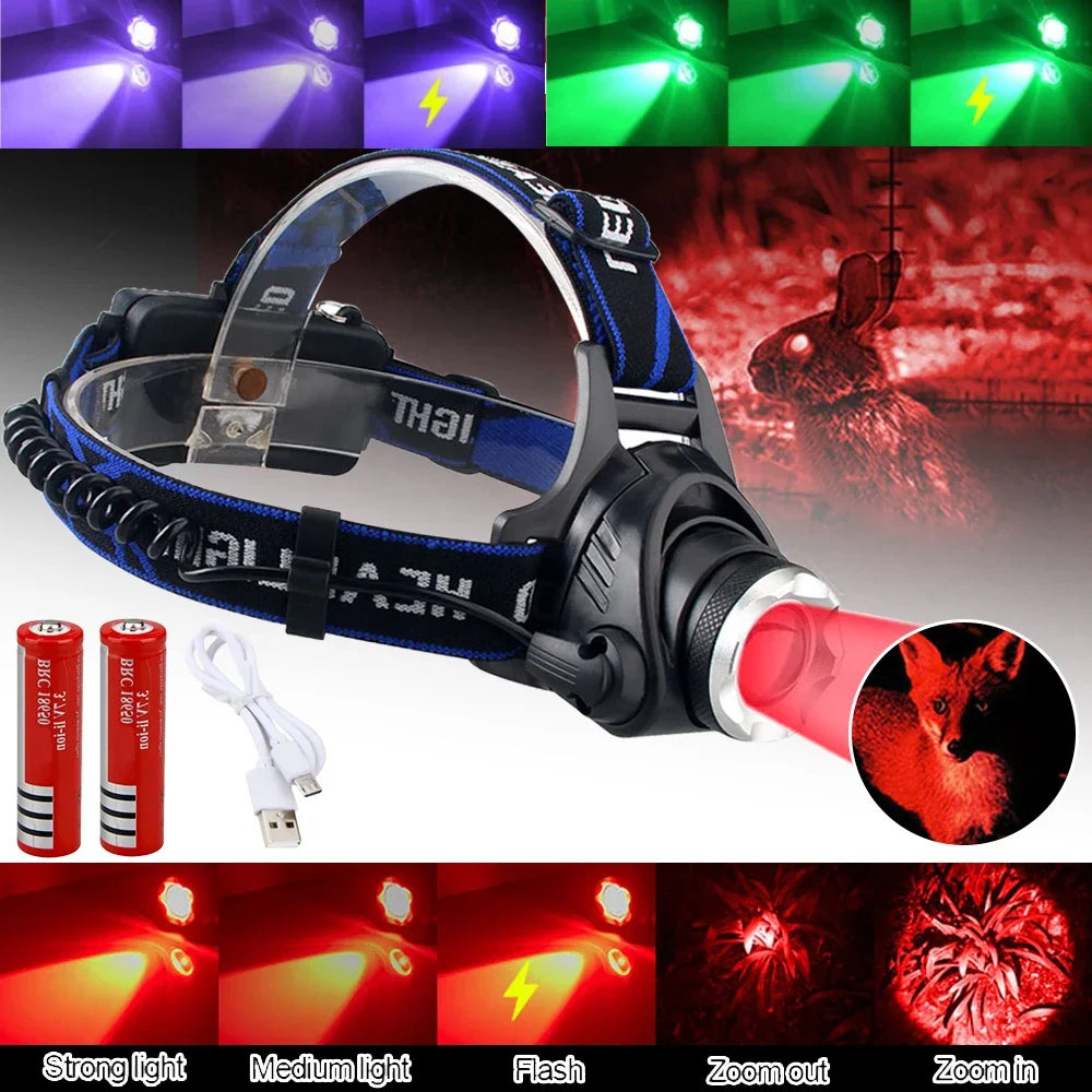 SOLARSTORM XPG Tactical Zoomable Headlamp - Red/Green/UV LED for Hunting & Fishing