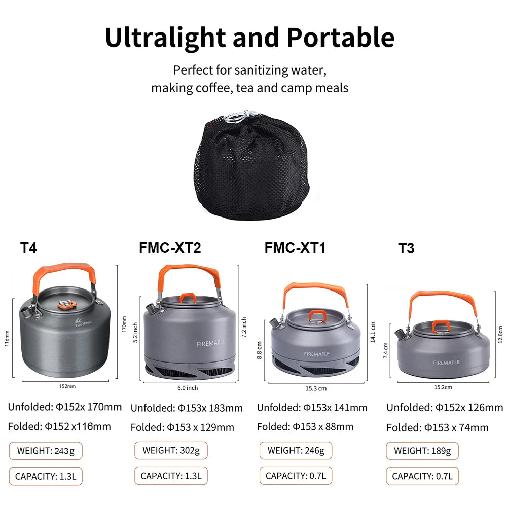 FIRE MAPLE Hiking Teapot – Lightweight Heat Exchanger Camping Kettle (0.8L/1.3L) with Filter