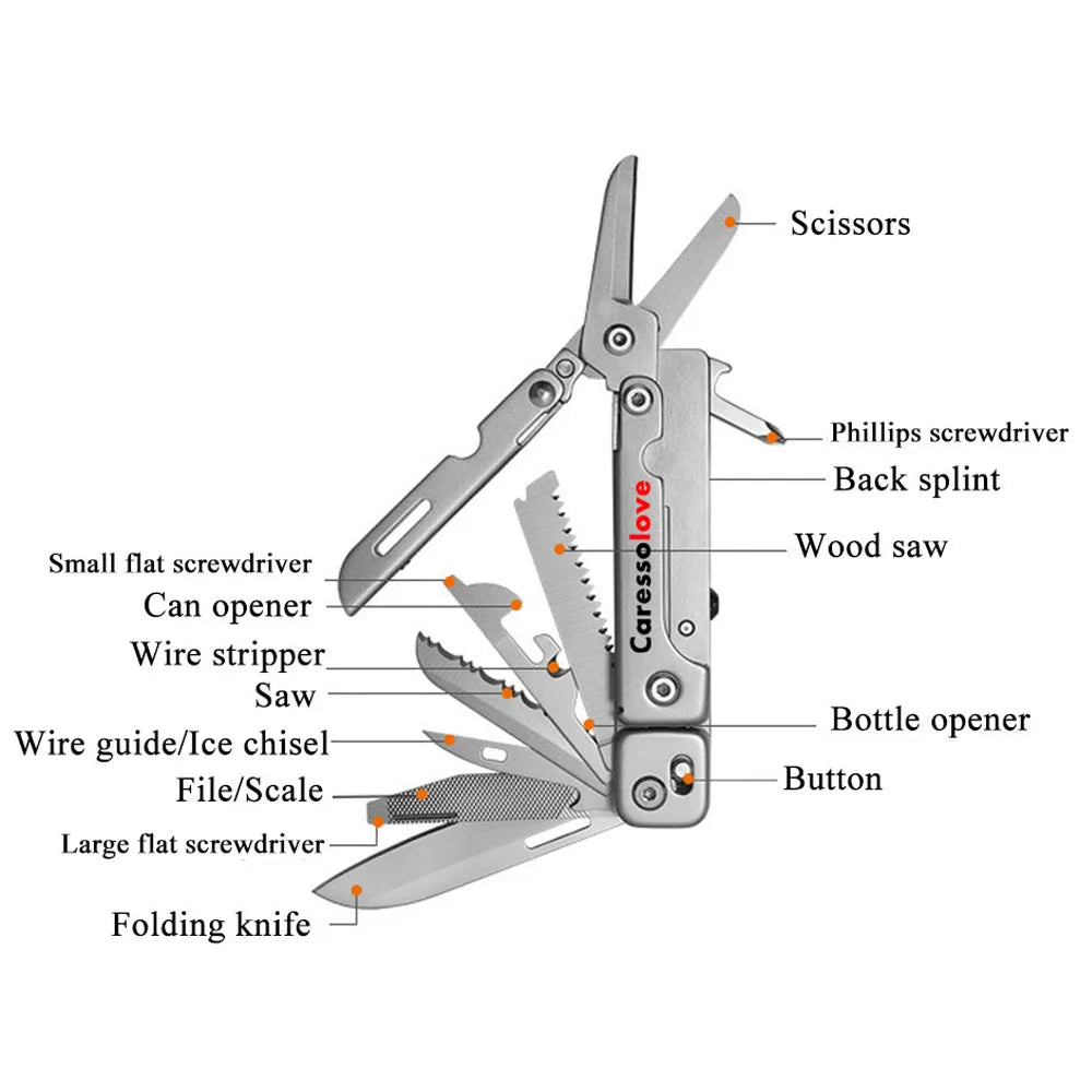CARESSOLOVE Combination Multitool Folding Knife with Scissors for Camping and Survival