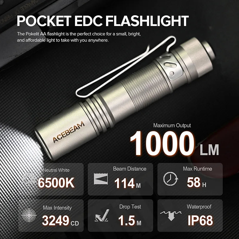 ACEBEAM Pokelit AA Titanium 1000 Lumen EDC USB-C Flashlight