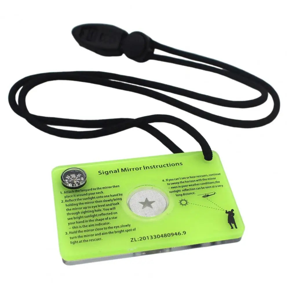 Signal Mirror with Compass & Whistle – Portable Emergency Survival Mirror, Lanyard Acrylic Rescue