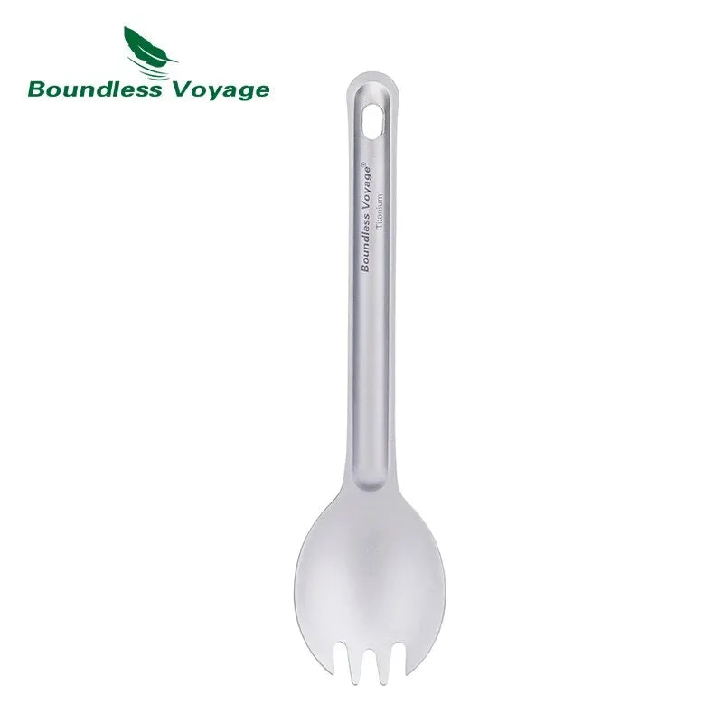 BOUNDLESS VOYAGE Titanium Cutlery Set – Lightweight Reusable Spoon & Spork for Camping & Travel