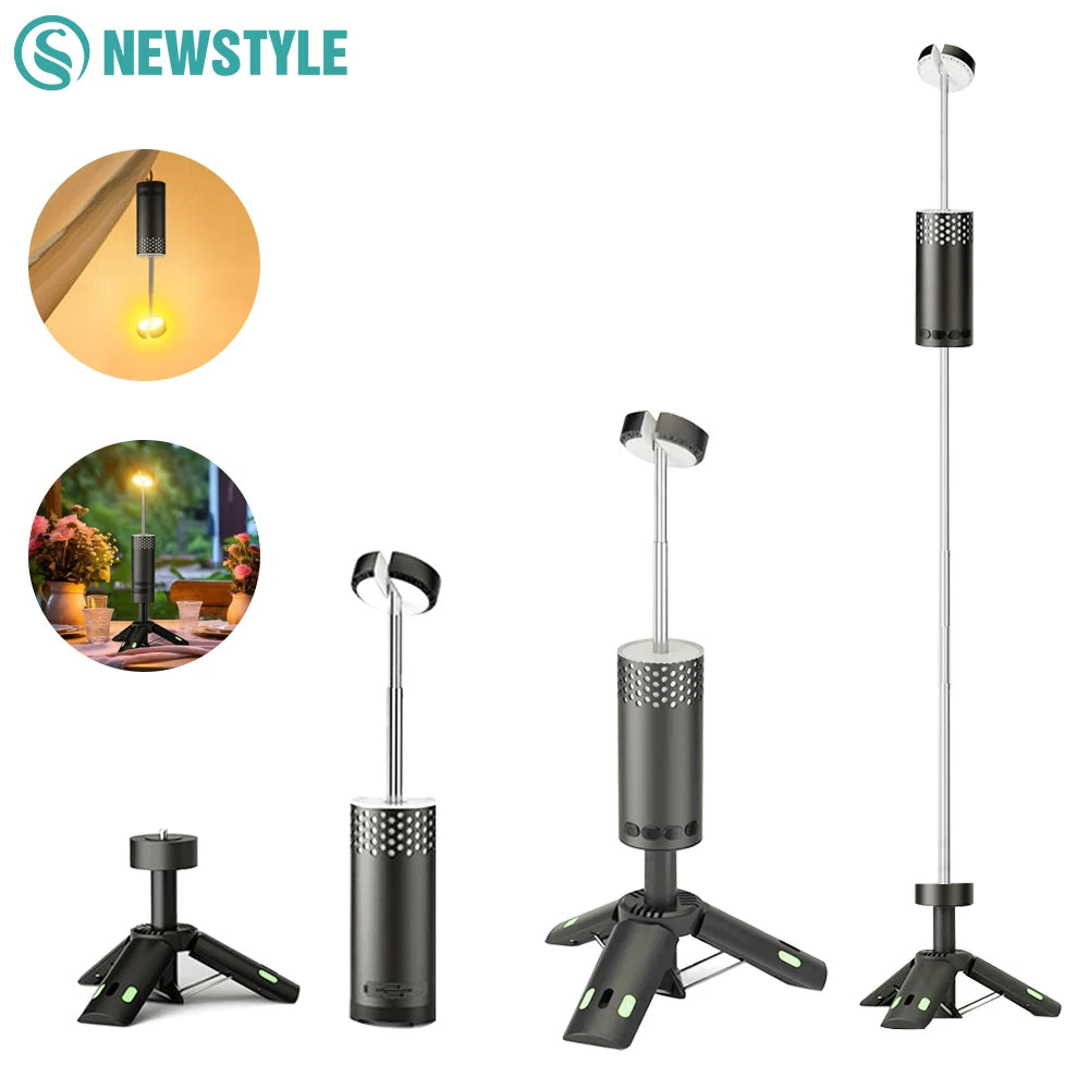 NEWSTYLE Telescopic LED Camping Lantern - Rechargeable Tripod Light with Flashlight Function
