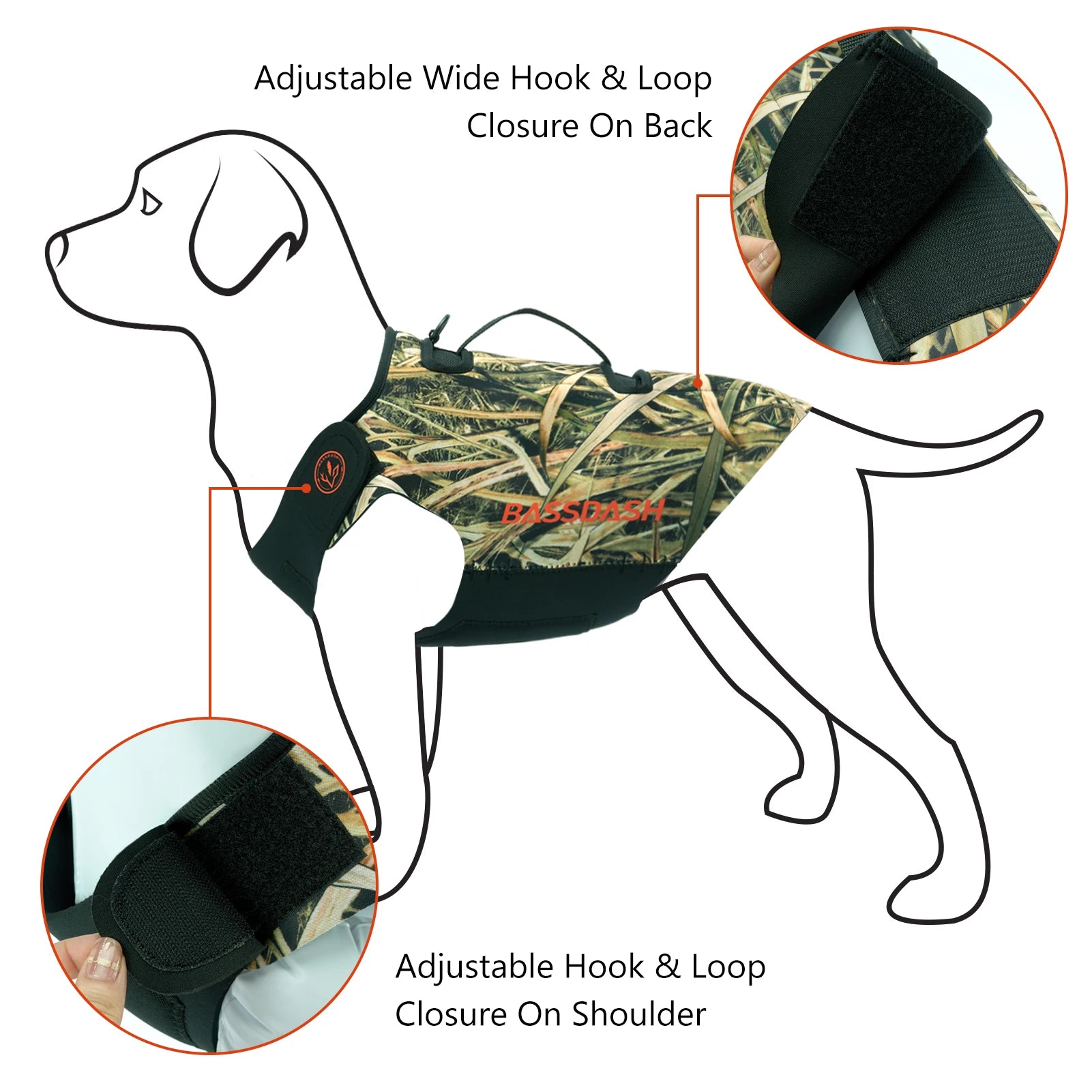 Bassdash Dog Camo Hunting Vest – Waterproof Neoprene Chest Protection, Adjustable and Durable