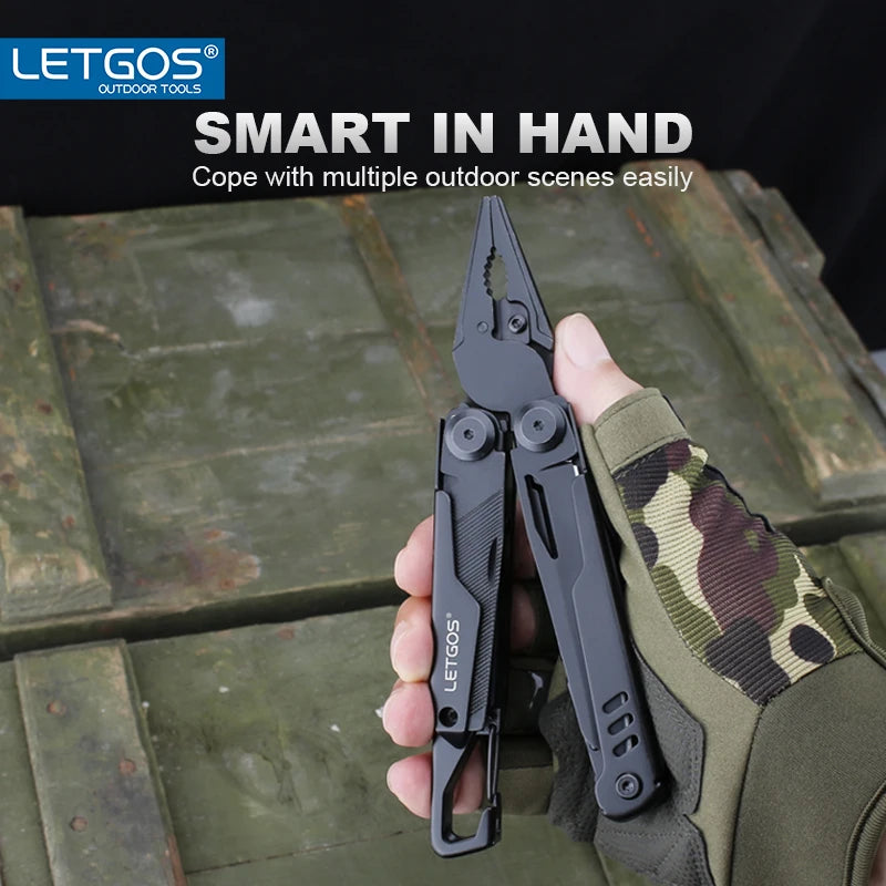 LETGOS 16-in-1 Camping Multi-Tool with Folding Pliers, Wire Stripper, and Portable Design