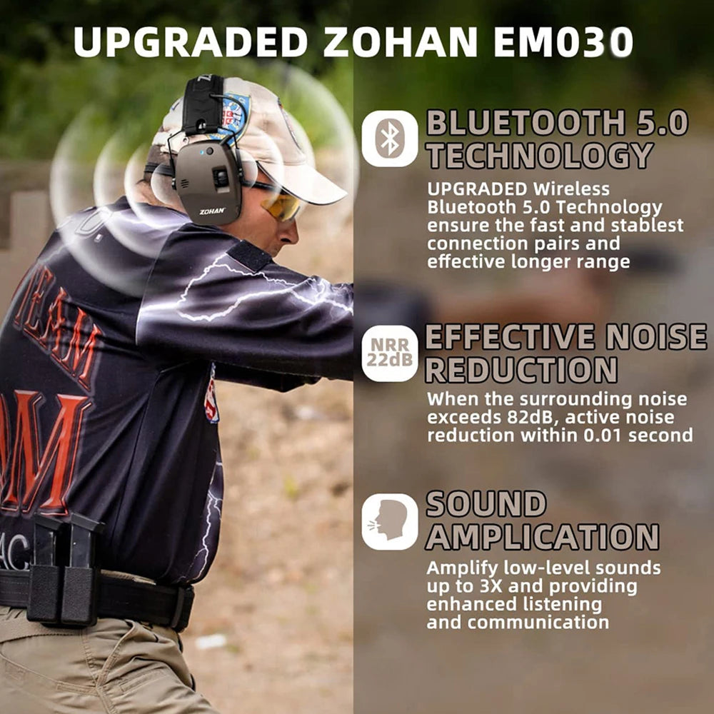 ZOHAN Bluetooth 5.0 Electronic Shooting Earmuffs – Noise Reduction and Sound Amplification