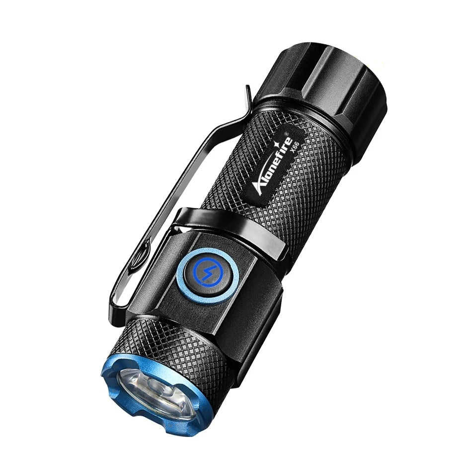 ALONEFIRE X66 Mini 6500K High-Brightness P50 LED Flashlight – USB Rechargeable