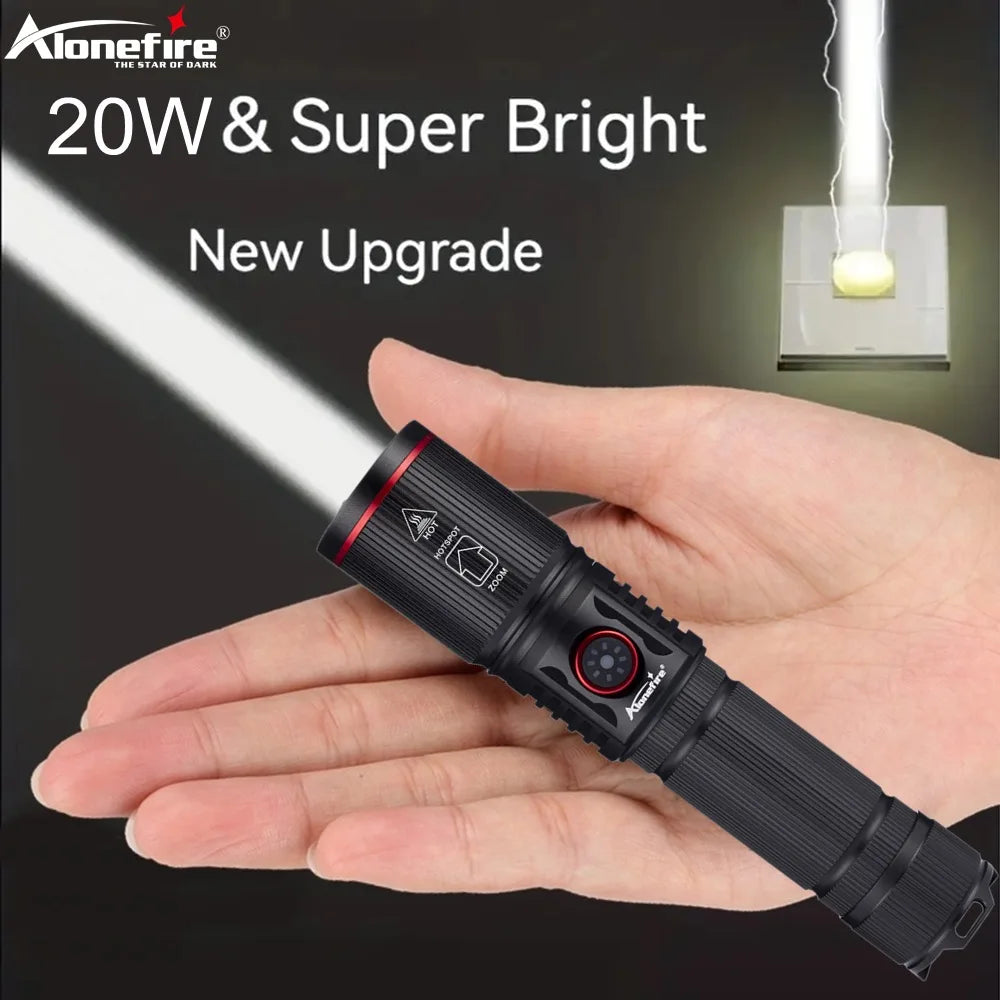 ALONEFIRE 20W Zoom LED Flashlight – USB Rechargeable High-Power Torch