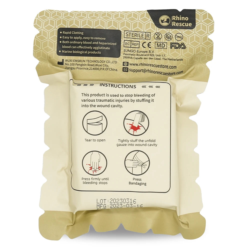 RHINO RESCUE Chitosan Hemostatic Gauze – Rapid Bleeding Control for Emergency Trauma Care