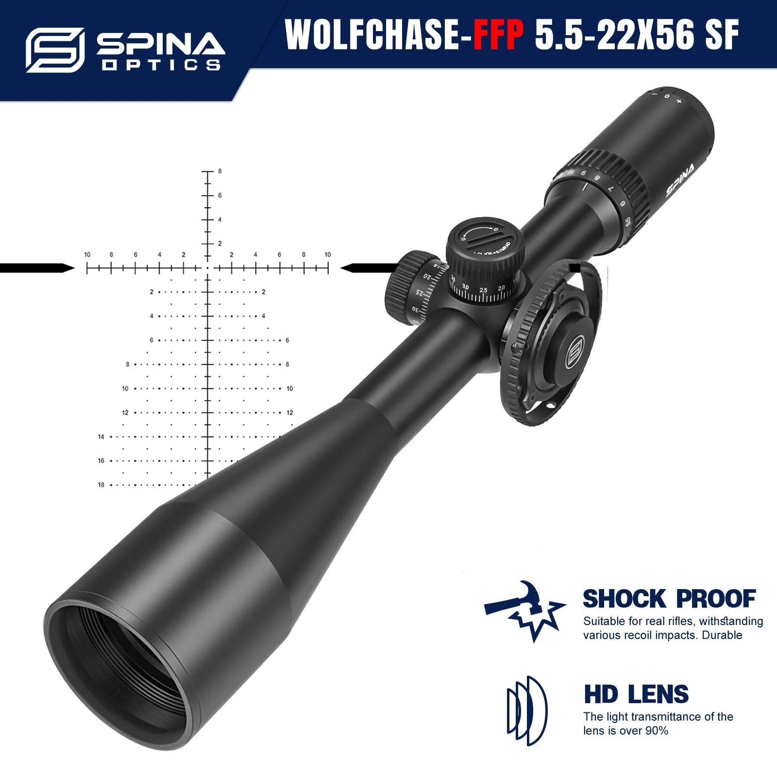 SPINA OPTICS WolfChase 5.5-22x56 FFP Rifle Scope – Long-Range Tactical Optic for Hunting