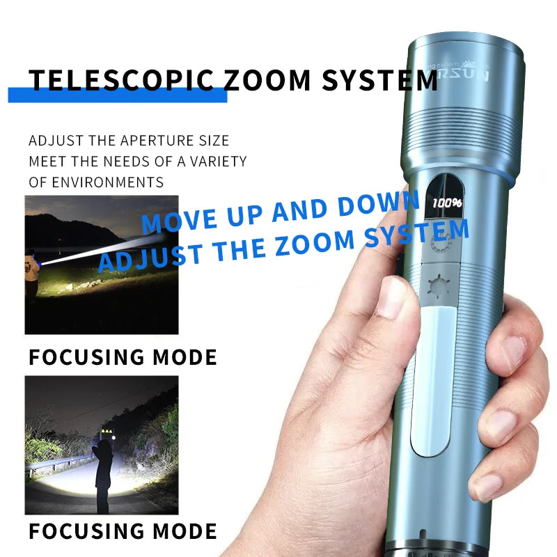 WARSUN NB01 1000 Lumen Rechargeable Zoomable Flashlight with 9 Light Modes