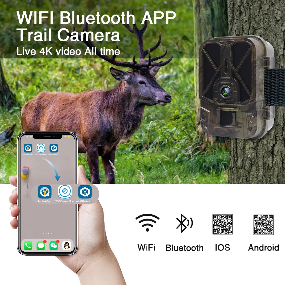 SUNTEKCAM 4K 30MP WiFi Trail Camera with Bluetooth, Night Vision & 10000mAh Battery