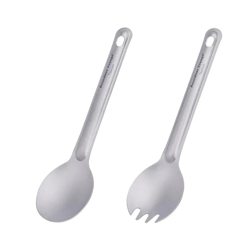 BOUNDLESS VOYAGE Titanium Cutlery Set – Lightweight Reusable Spoon & Spork for Camping & Travel