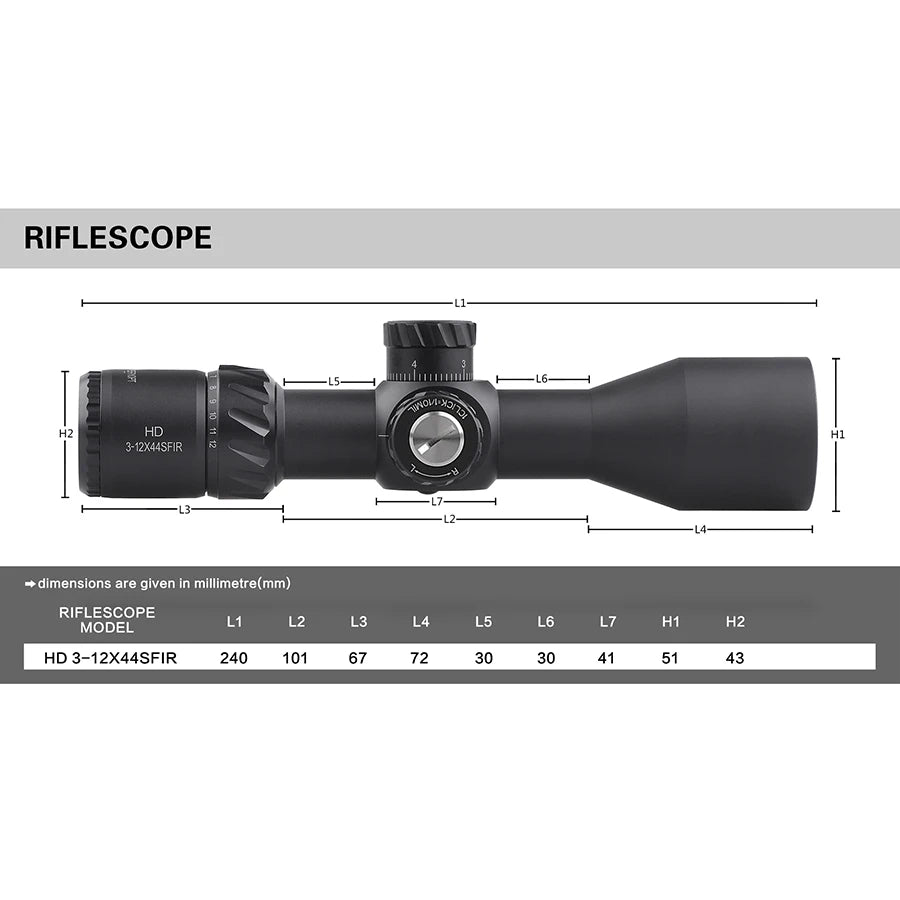 DISCOVERYOPT HD 3-12×44 SFIR Compact Riflescope - First Focal Plane Illuminated Scope for Tactical Applications