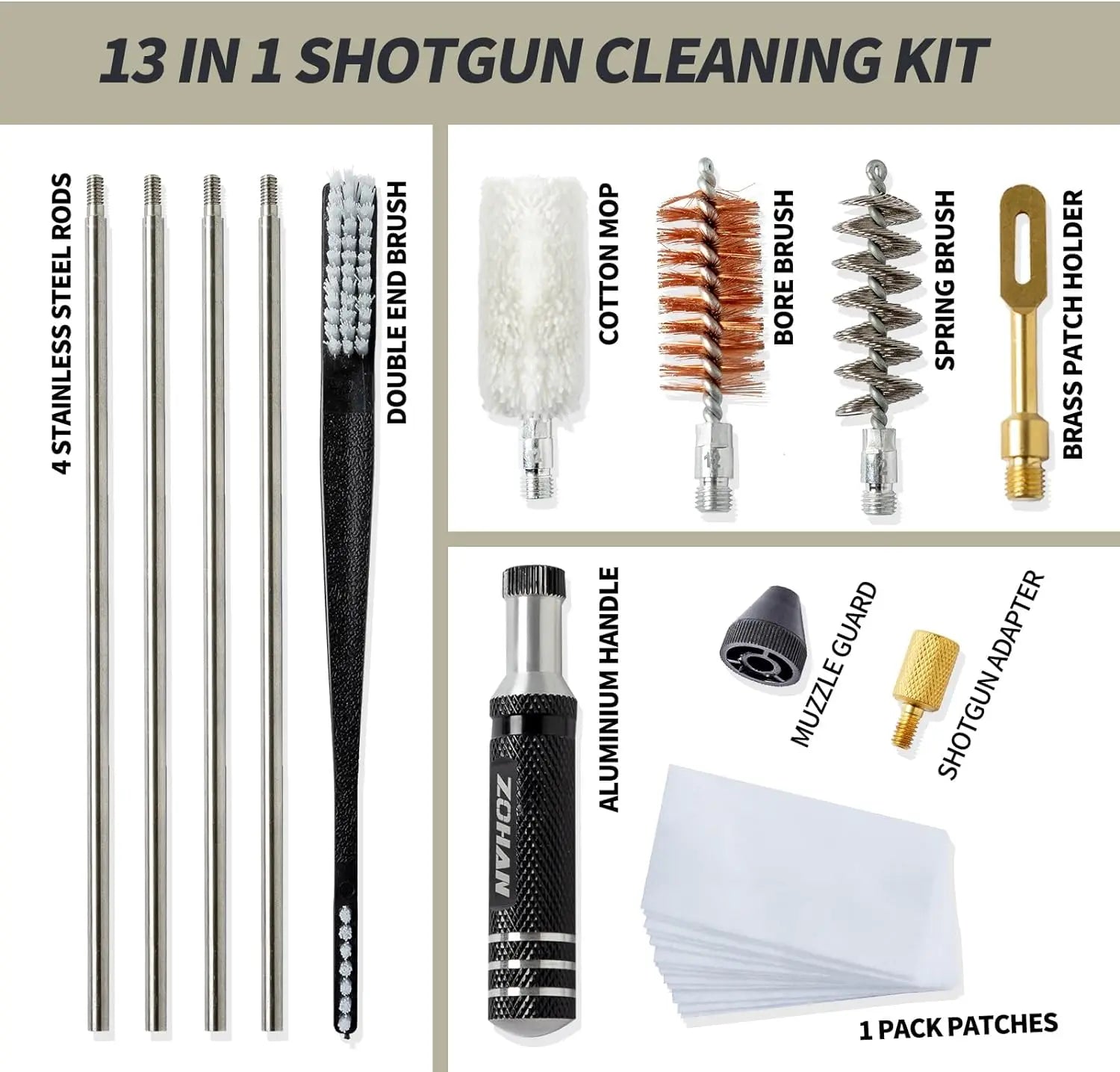 ZOHAN Universal Gun Cleaning Kit for 12 Gauge Shotgun – Portable Barrel Cleaner Tool