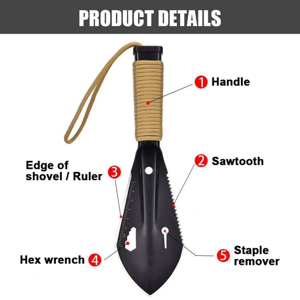 Stainless Steel Garden Trowel – Multi-Tool Camping Shovel with Paracord Handle and Pouch