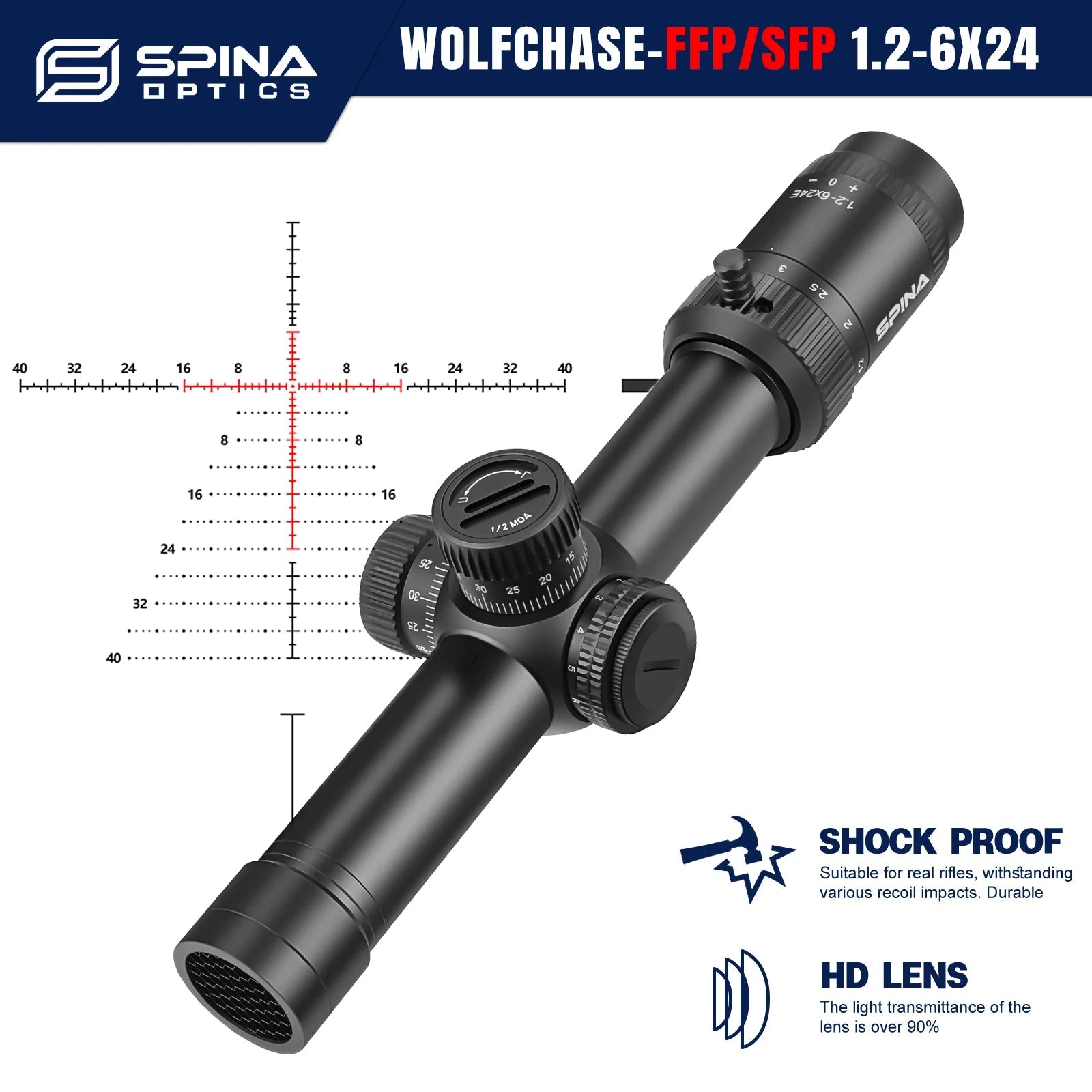 SPINA OPTICS WolfChase 1.2-6x24 LPVO Rifle Scope – FFP/SFP Illuminated Reticle for Hunting