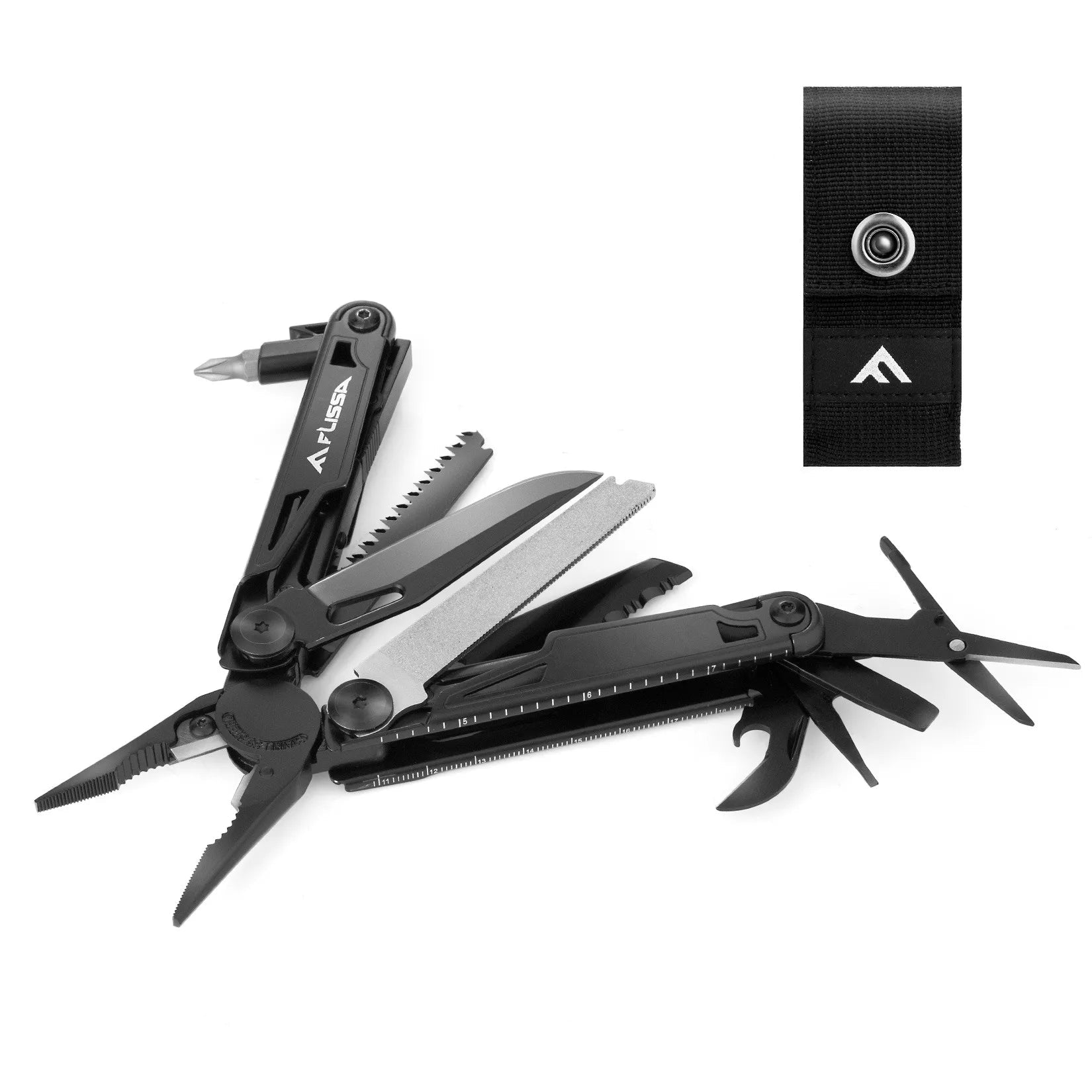 FLISSA 16-in-1 Stainless Steel Multitool Folding Pliers Compact Outdoor Tool