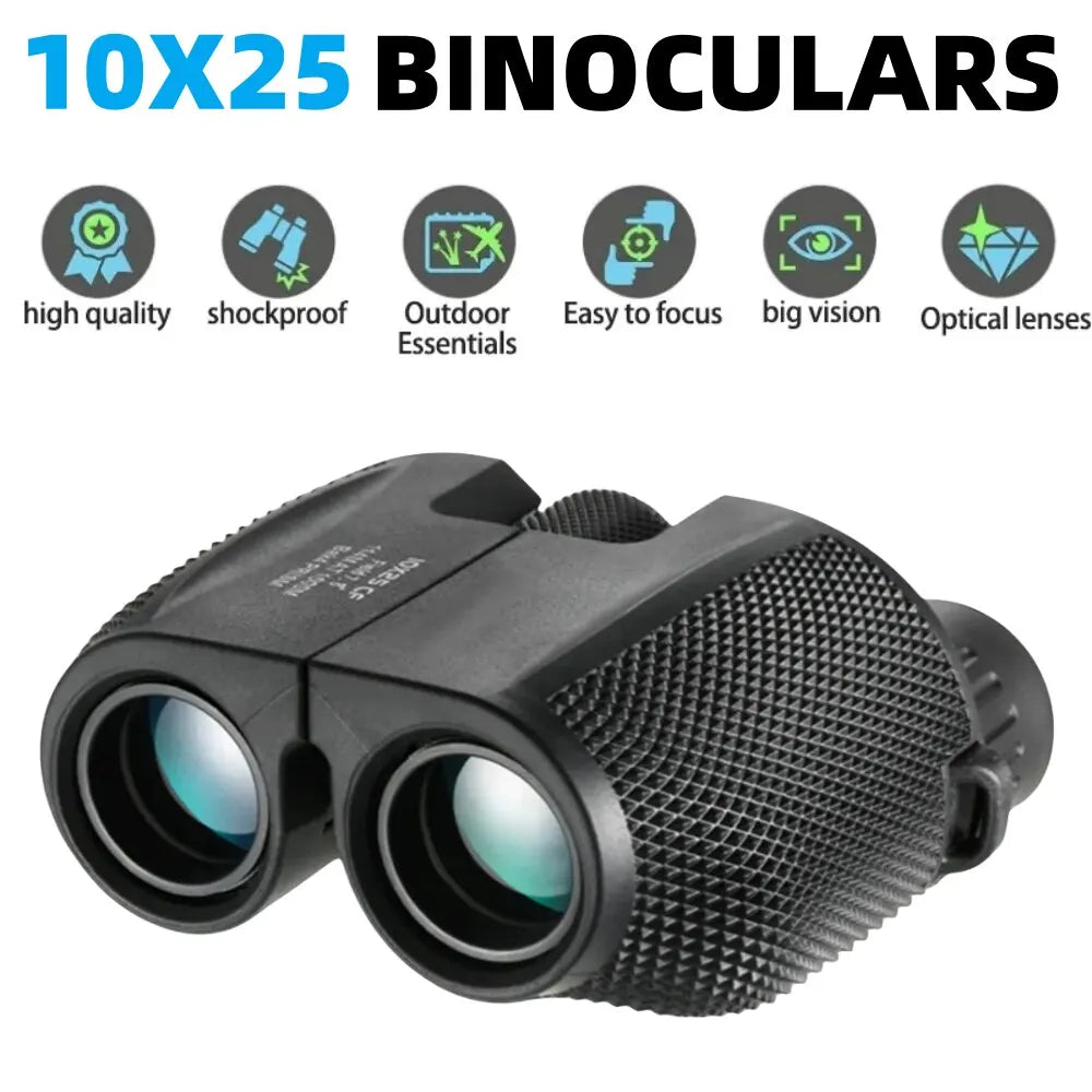 10x25 Binoculars HD Mini Portable Telescope BAK4 FMC Coated for Hunting & Outdoors