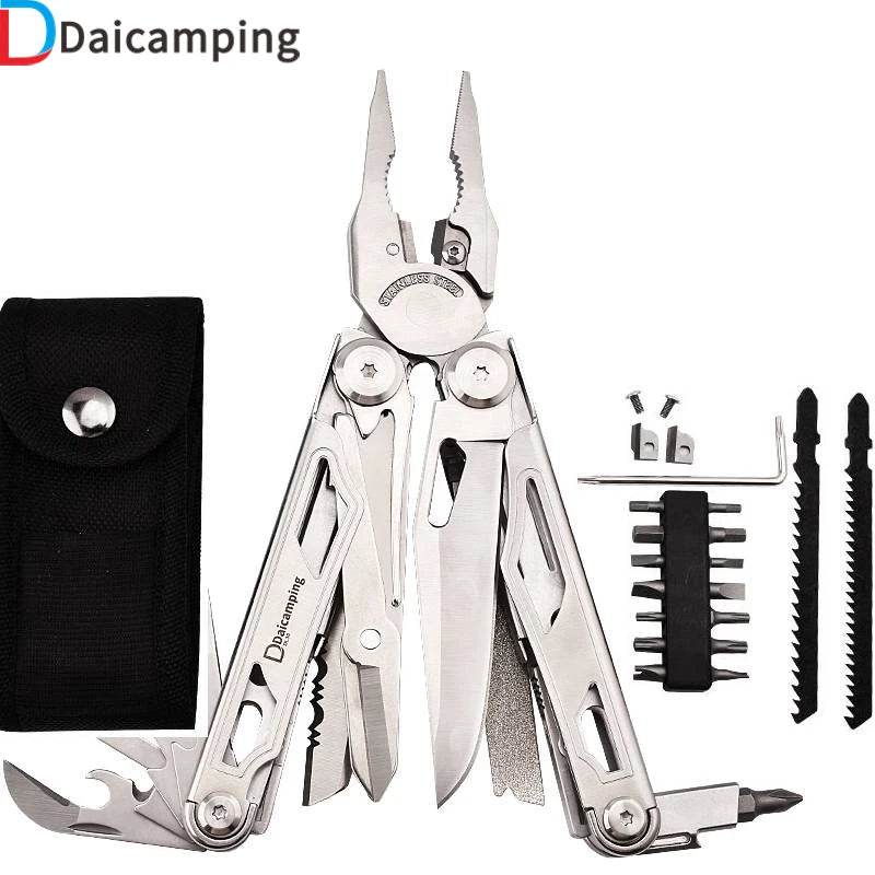 DAICAMPING DL30 Multitool with Folding Knife, Scissors, Pliers, and Survival Gear for Outdoors