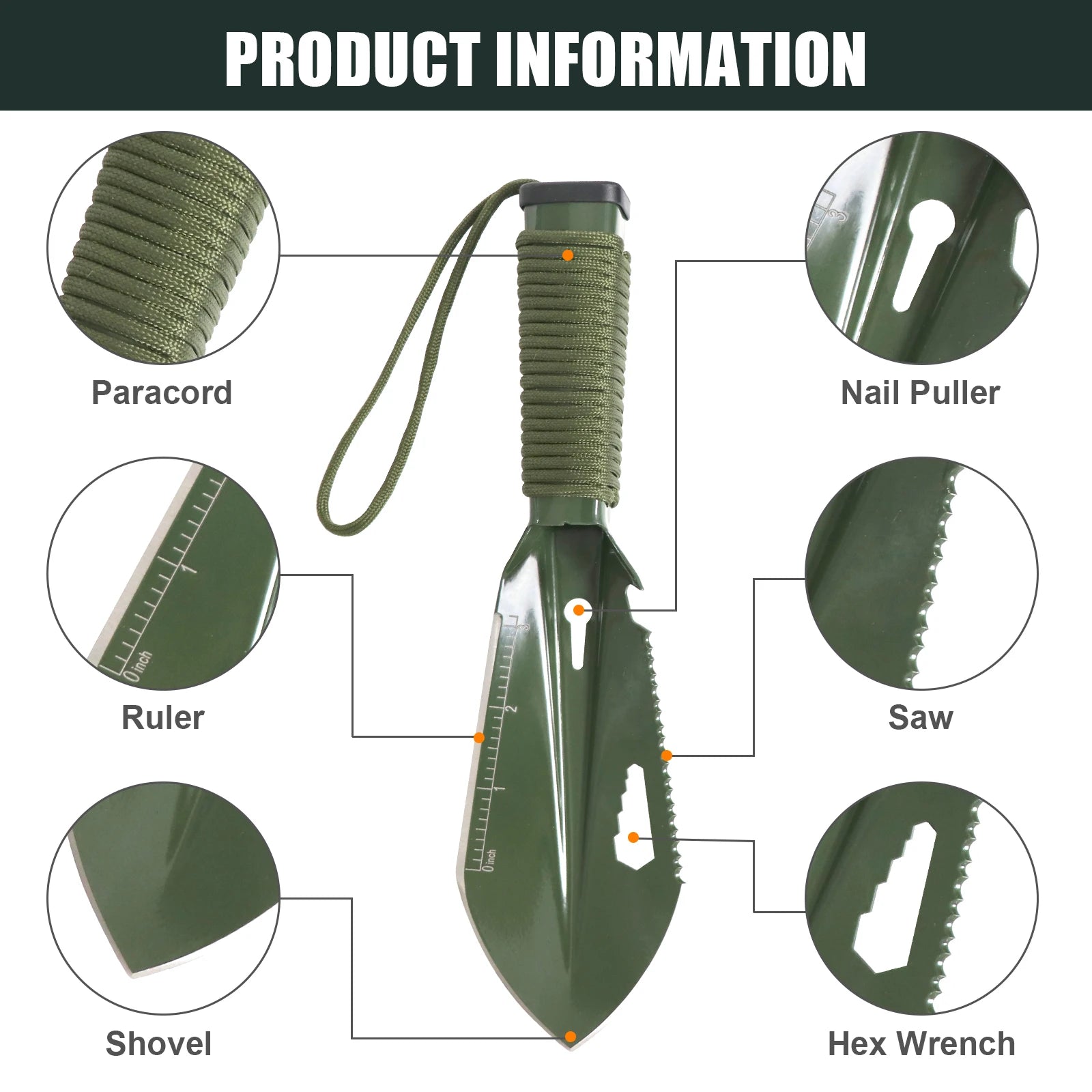 BZTAC Stainless Steel Camping Trowel – Multifunction Outdoor Shovel with Pouch